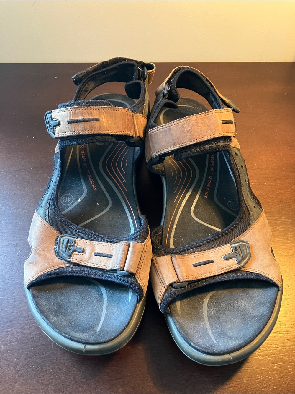 Ecco Men's Brown Leather Adjustable Strap Sandals size 14/ 48